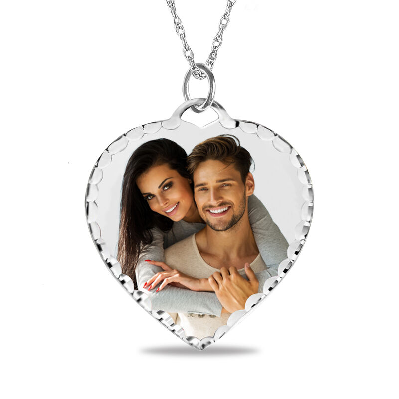 Diamond Cut Photo Heart Pendant in 10k White Gold image number null